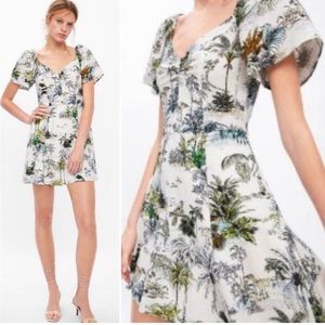 Zara Tropical Print Linen Dress